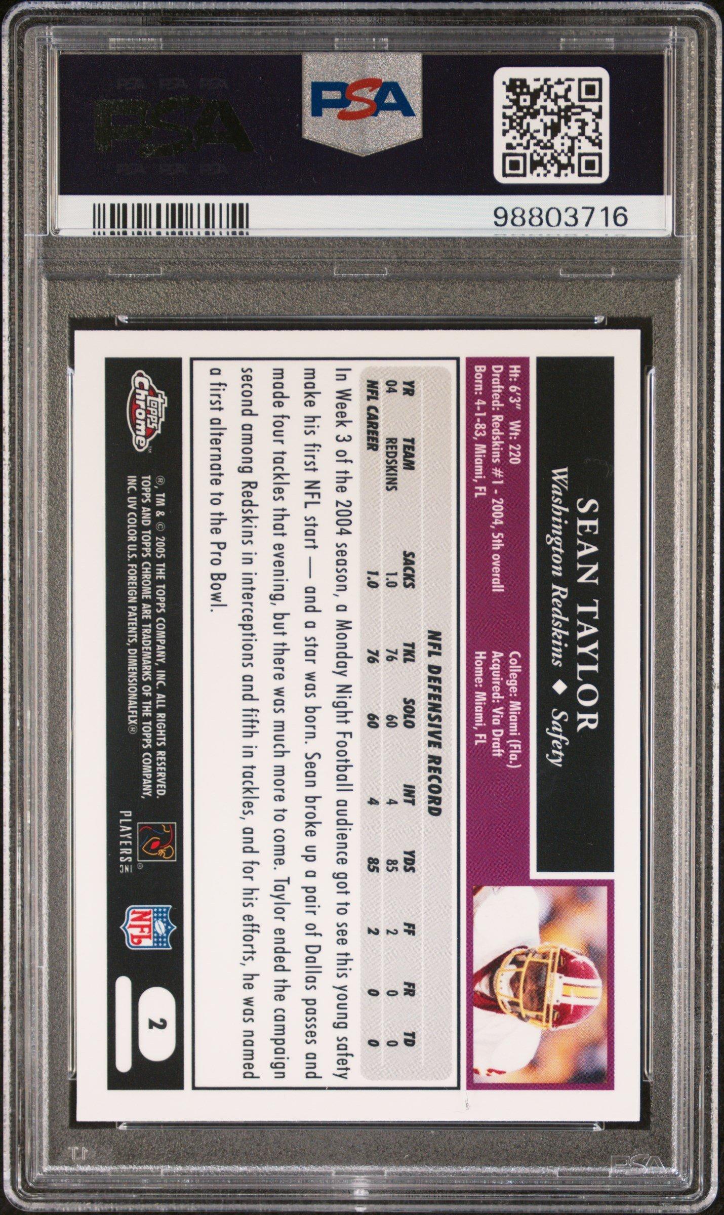 2005 Topps Chrome 2 Sean Taylor PSA 10