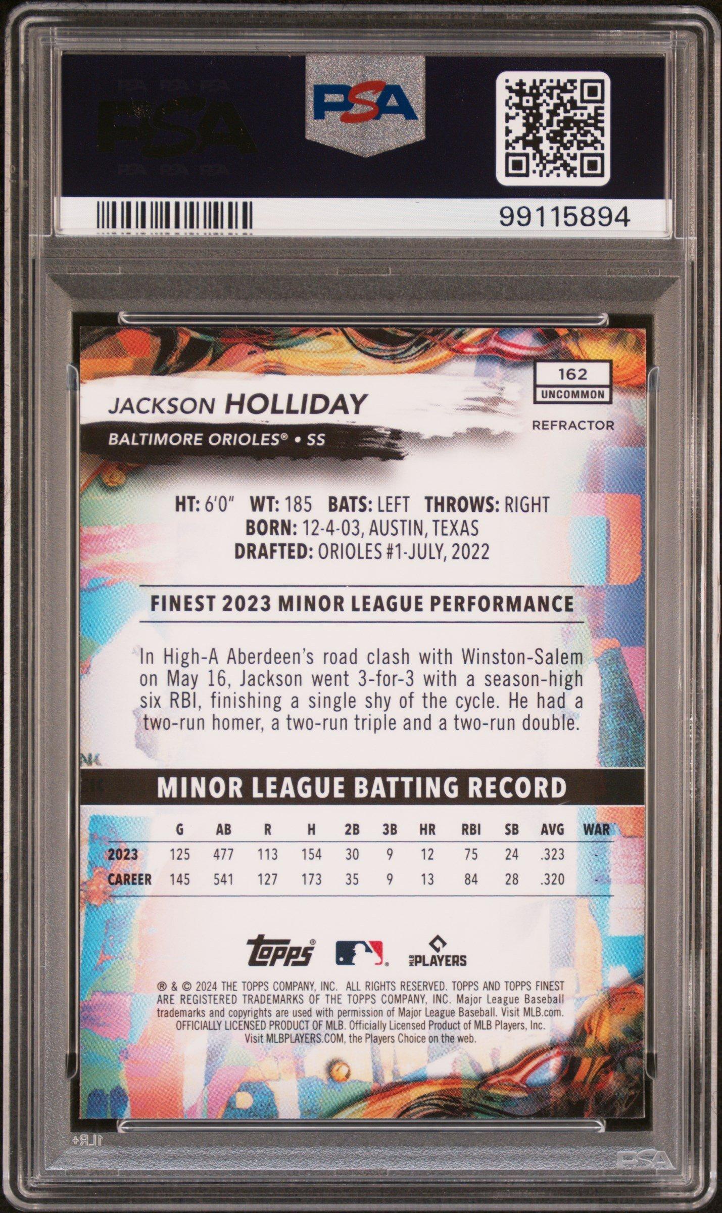 2024 Topps Finest 162 Jackson Holliday Refractor PSA 10
