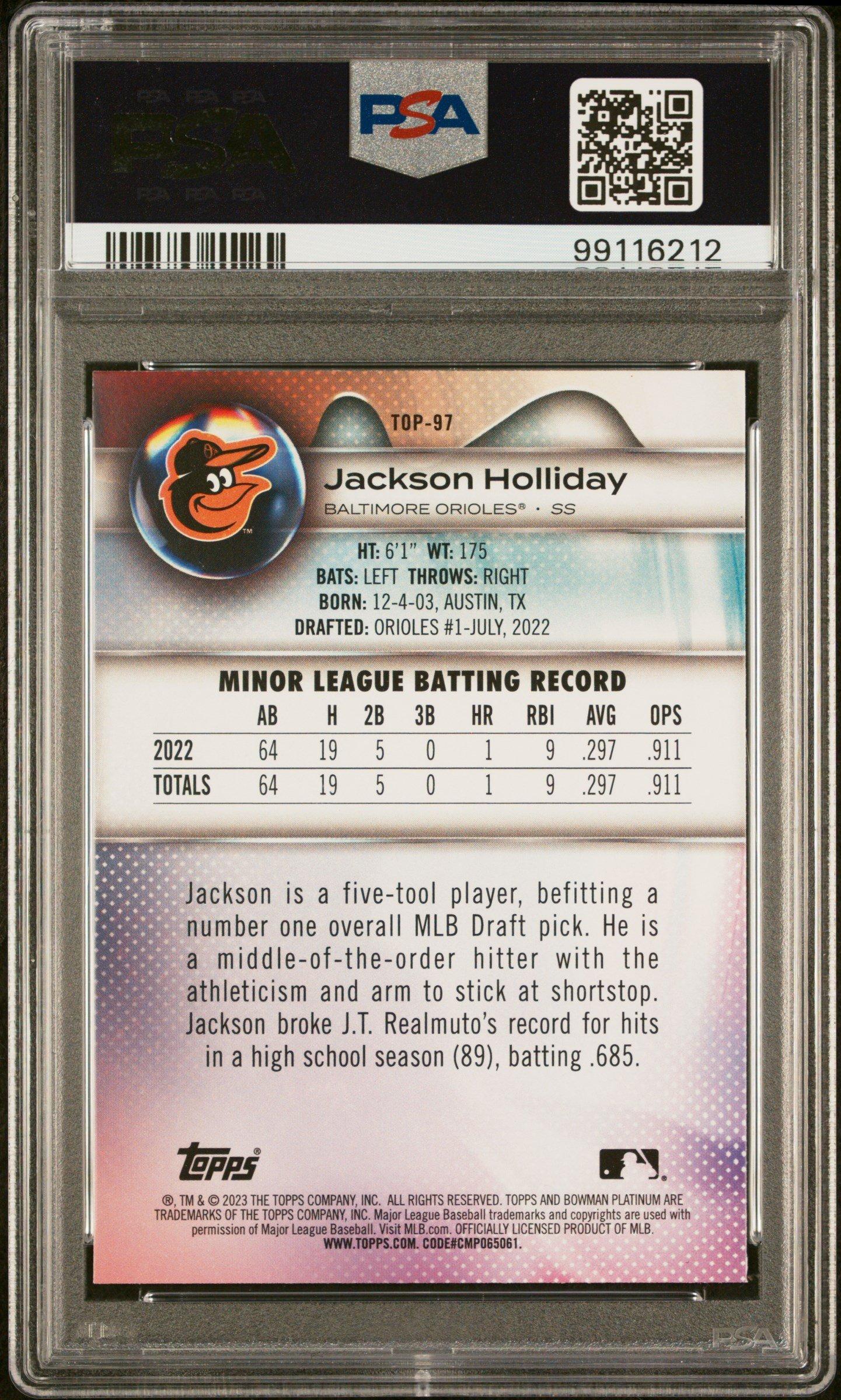 2023 Bowman Platinum Top Prospects Top97 Jackson Holliday PSA 10