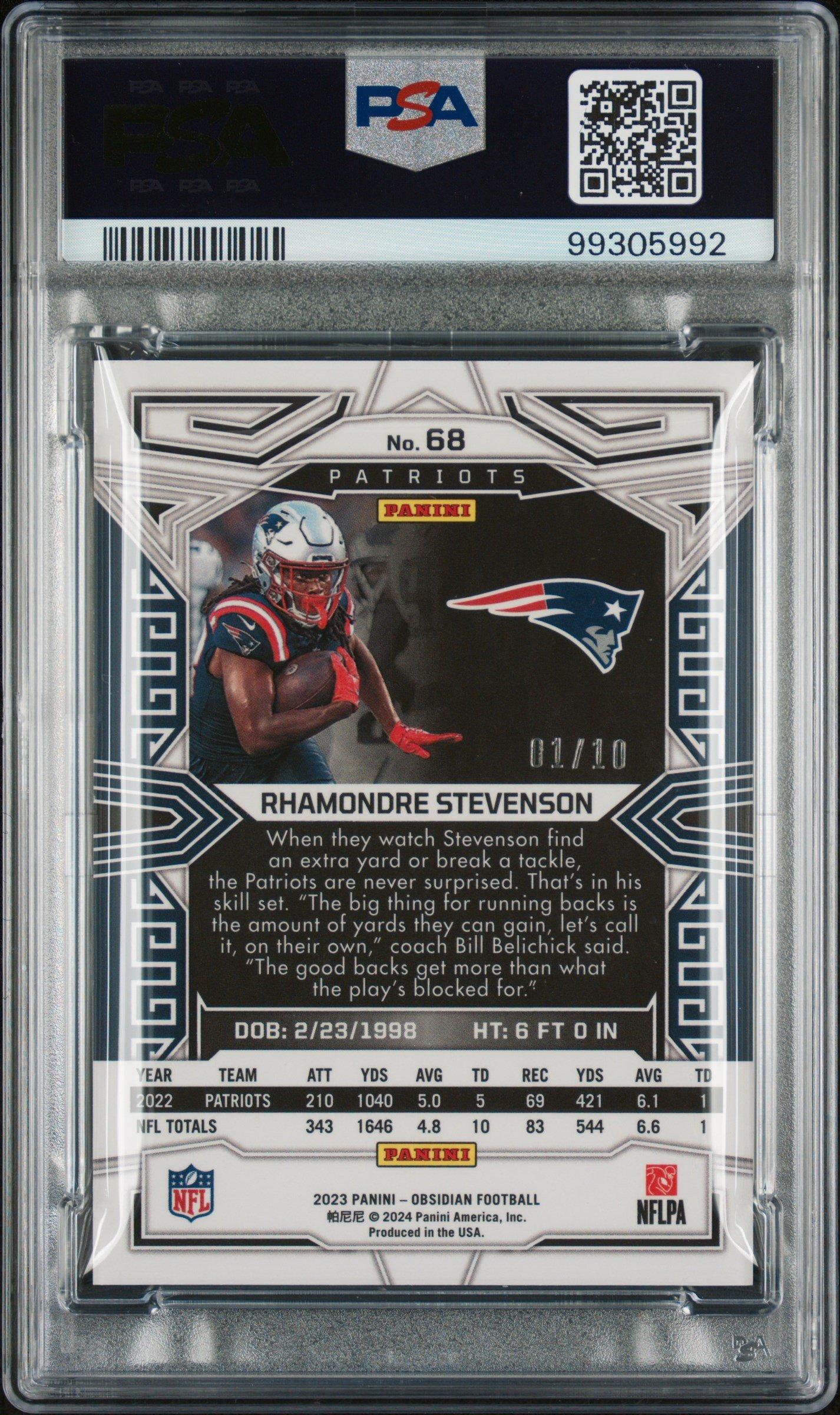 2023 Panini Obsidian 68 Rhamondre Stevenson Electric Etch Asia