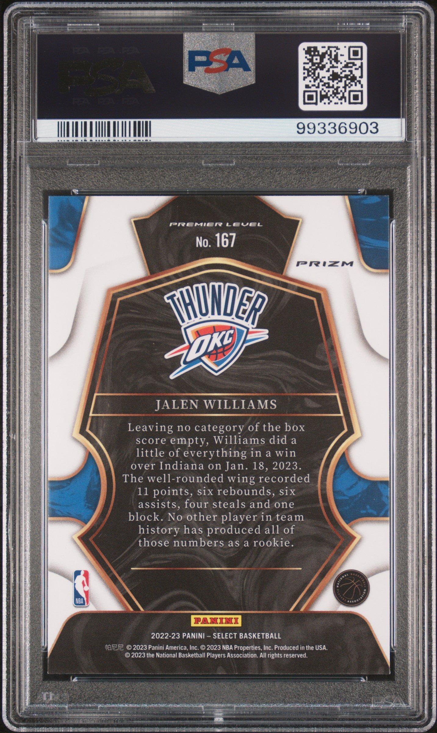 2022 Panini Select 167 Jalen Williams Blue Cracked Ice PSA 9