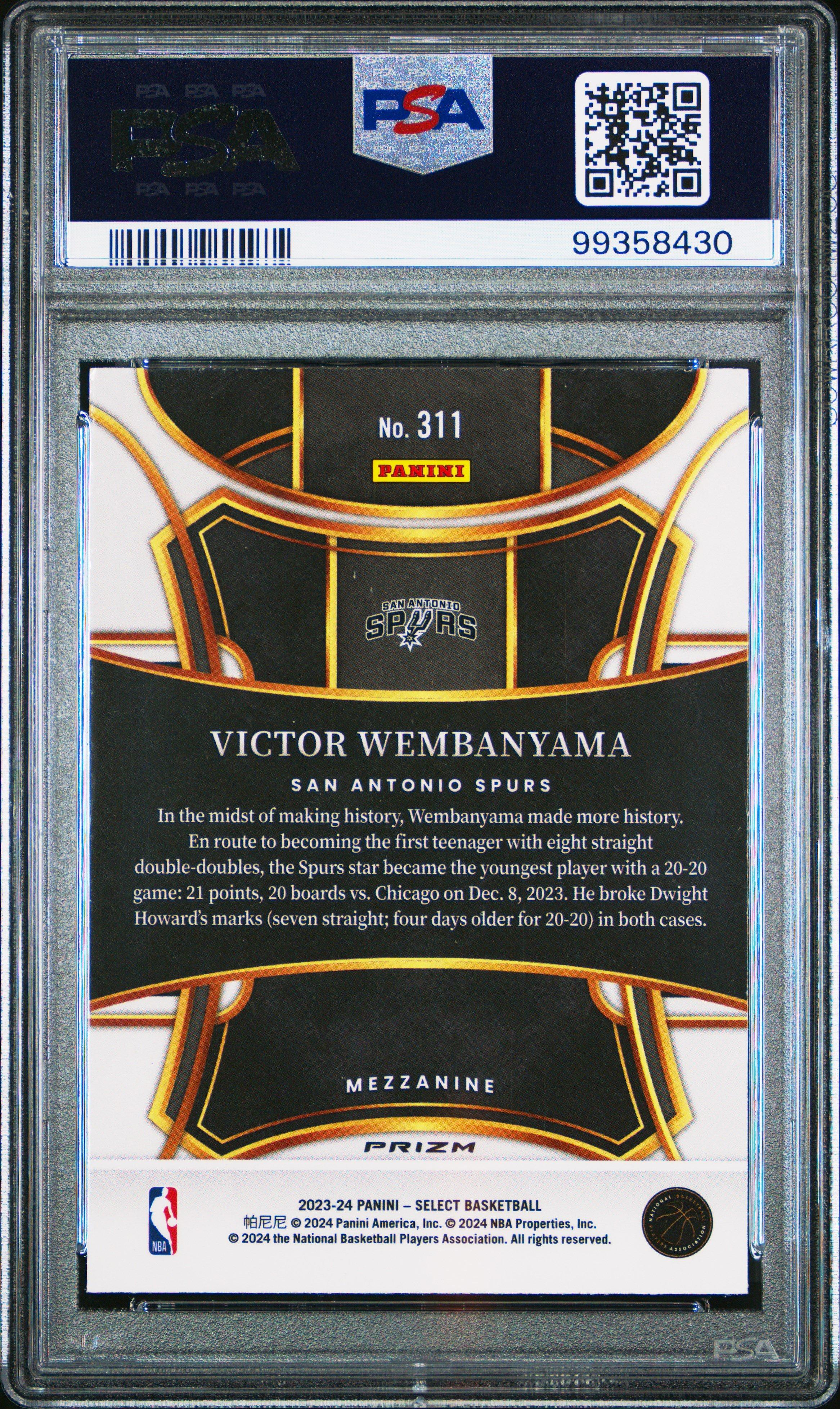 2023 Panini Select 311 Victor Wembanyama Blue Cracked Ice PSA 9