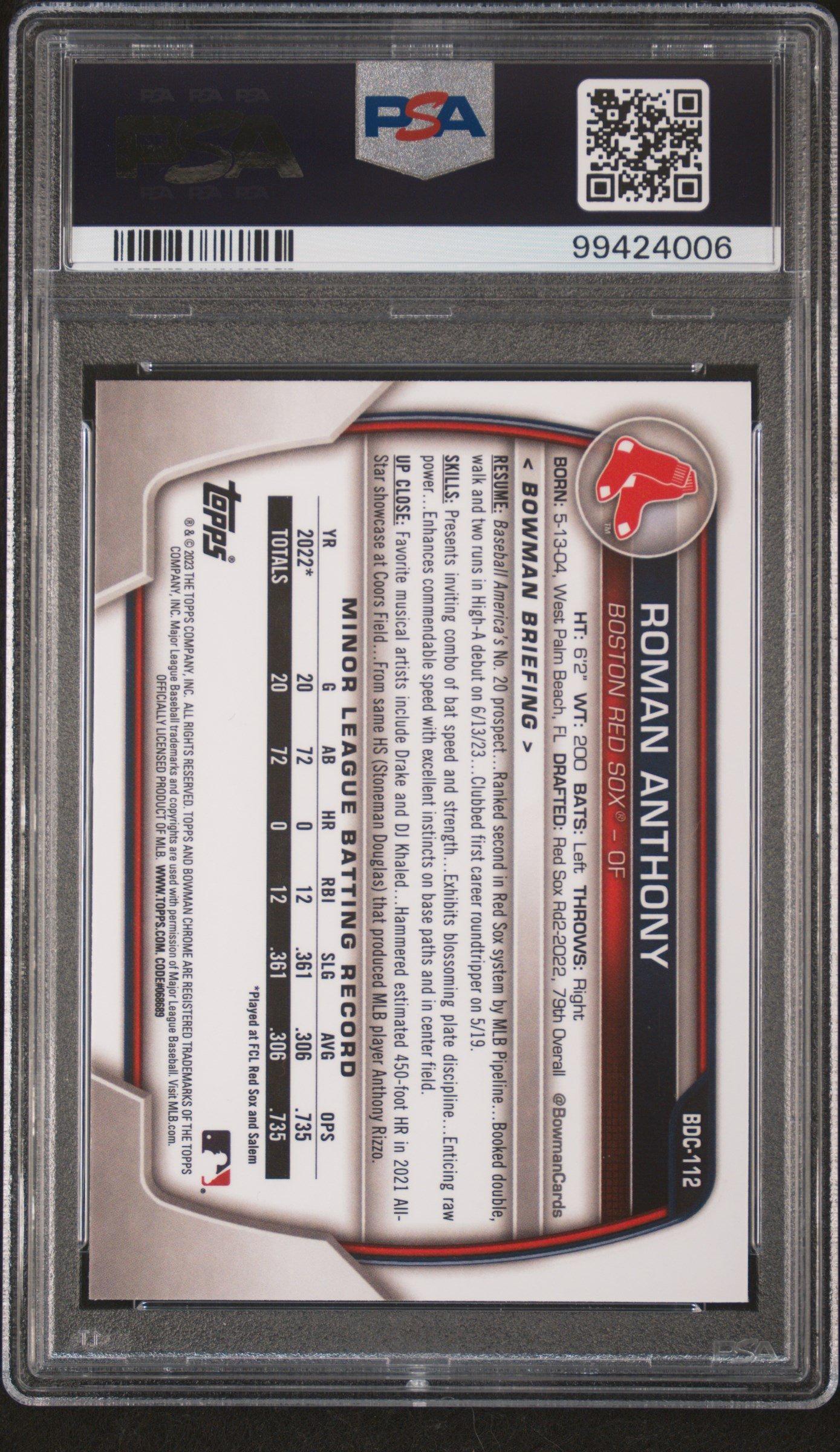 2023 Bowman Draft Bdc112 Roman Anthony Chrome-fuchsia Lunar Refractor PSA 10