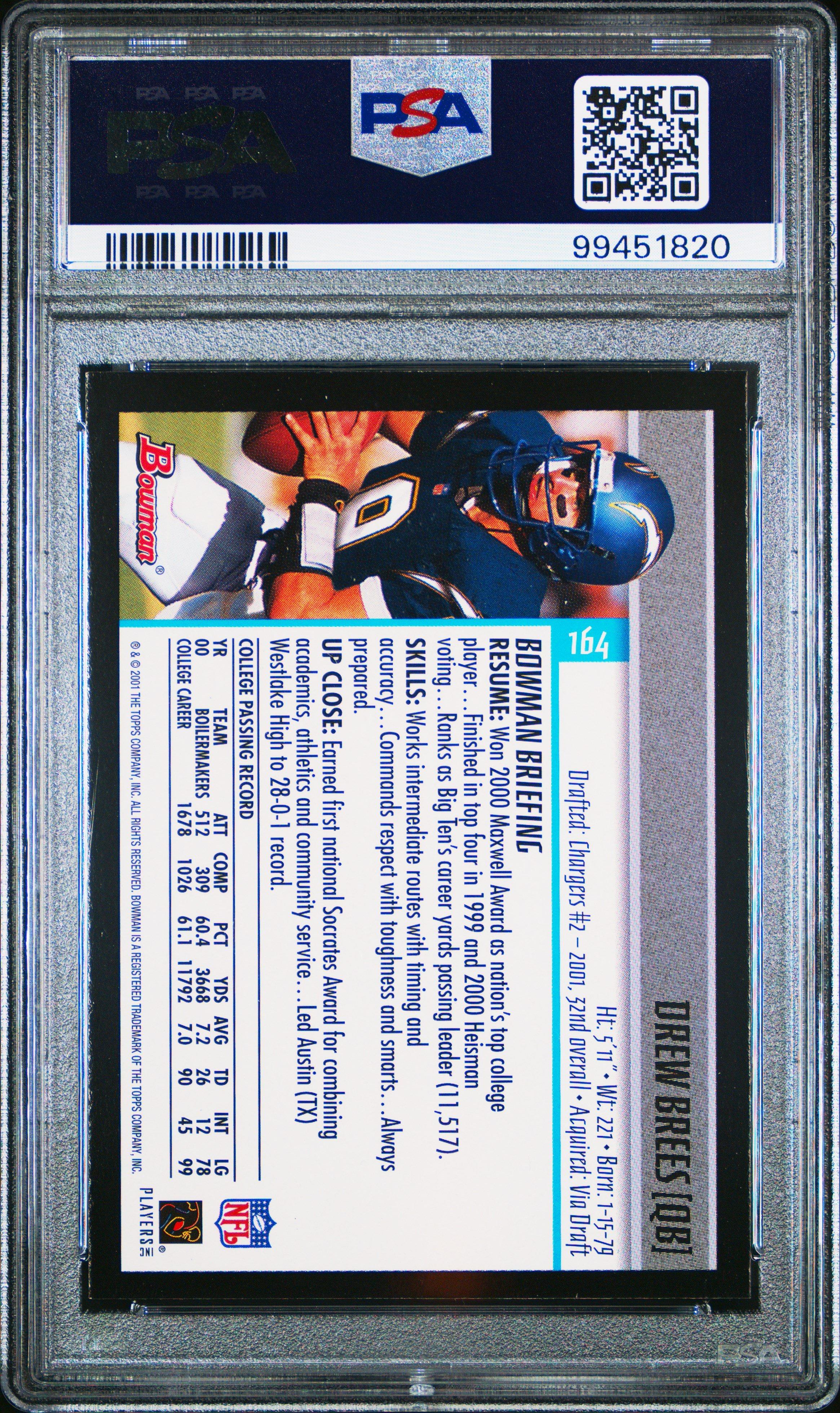2001 Bowman 164 Drew Brees Gold PSA 9
