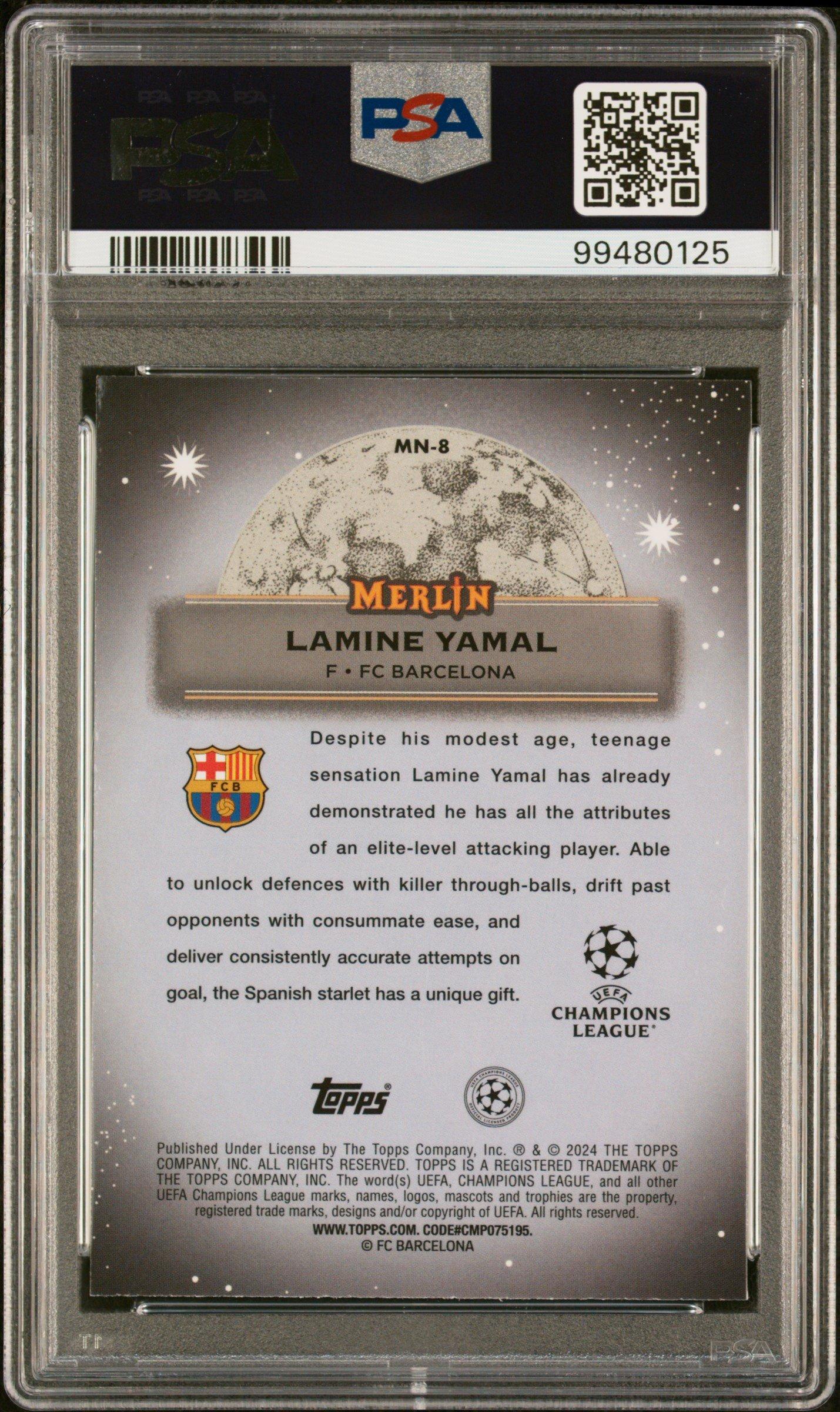 2023-24 Topps Merlin Uefa Club Competitions Mystic Nights Mn8 Lamine Yamal PSA 10