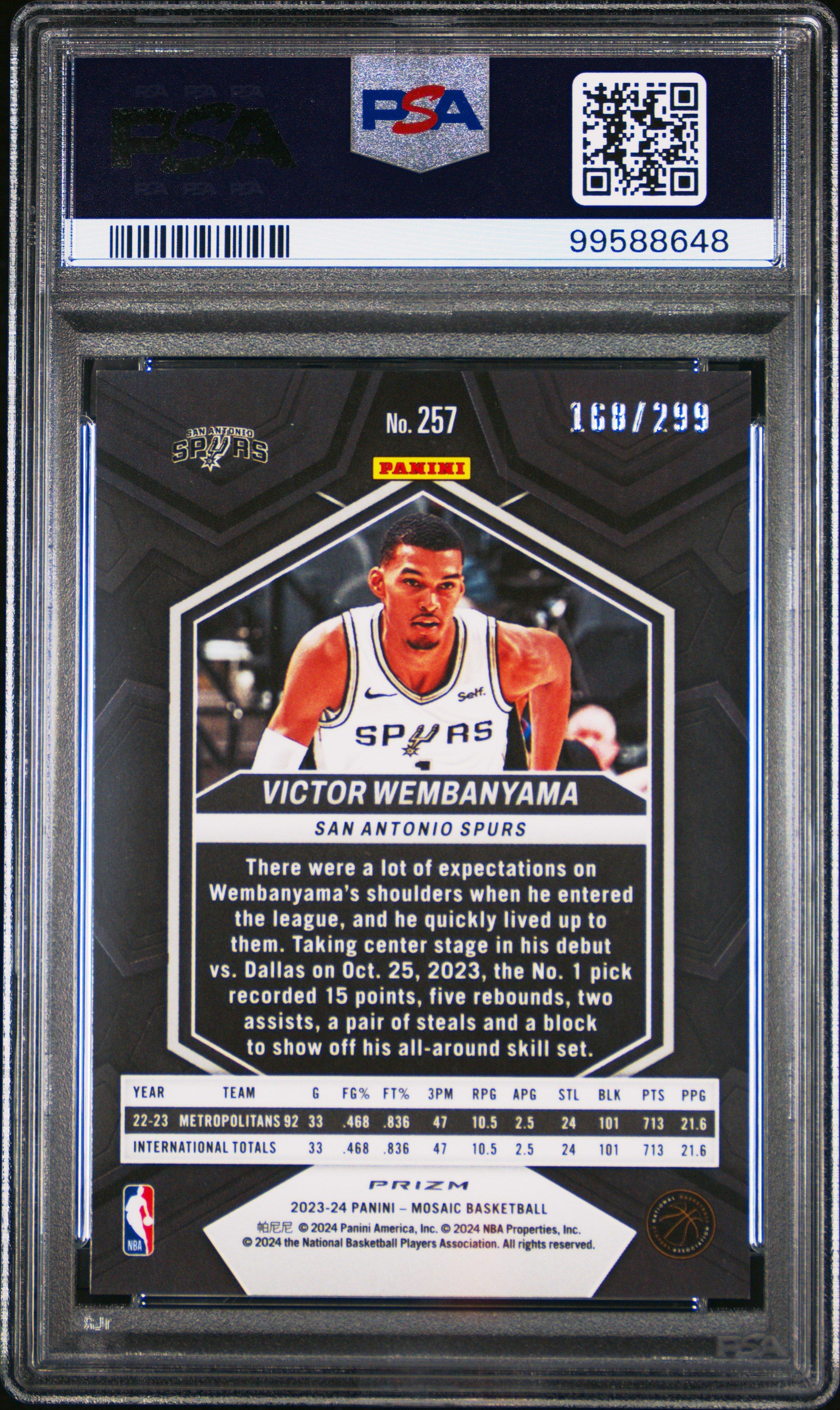 2023 Panini Mosaic 257 Victor Wembanyama Red Seismic PSA 10 Graded