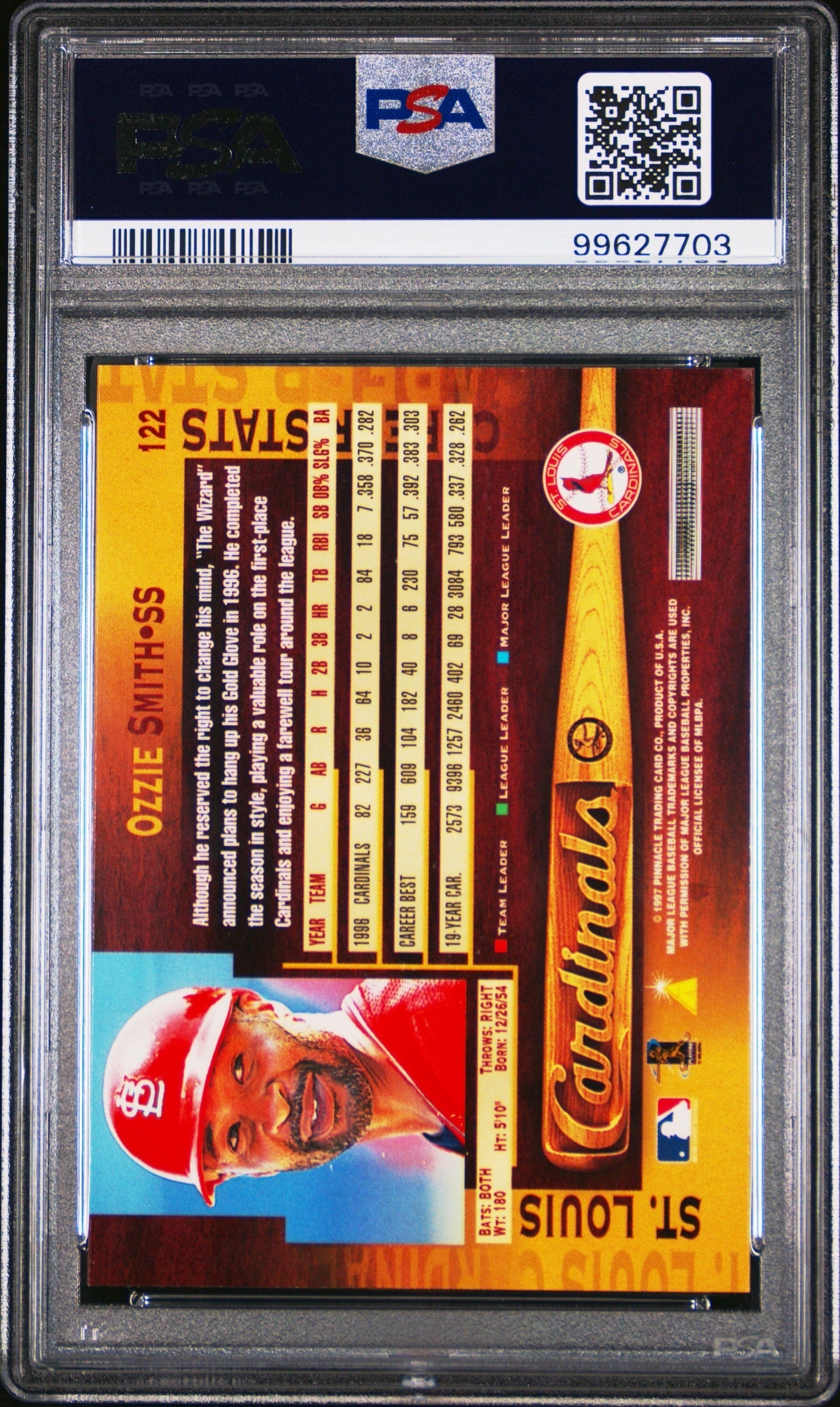 1997 Pinnacle 122 Ozzie Smith PSA 10