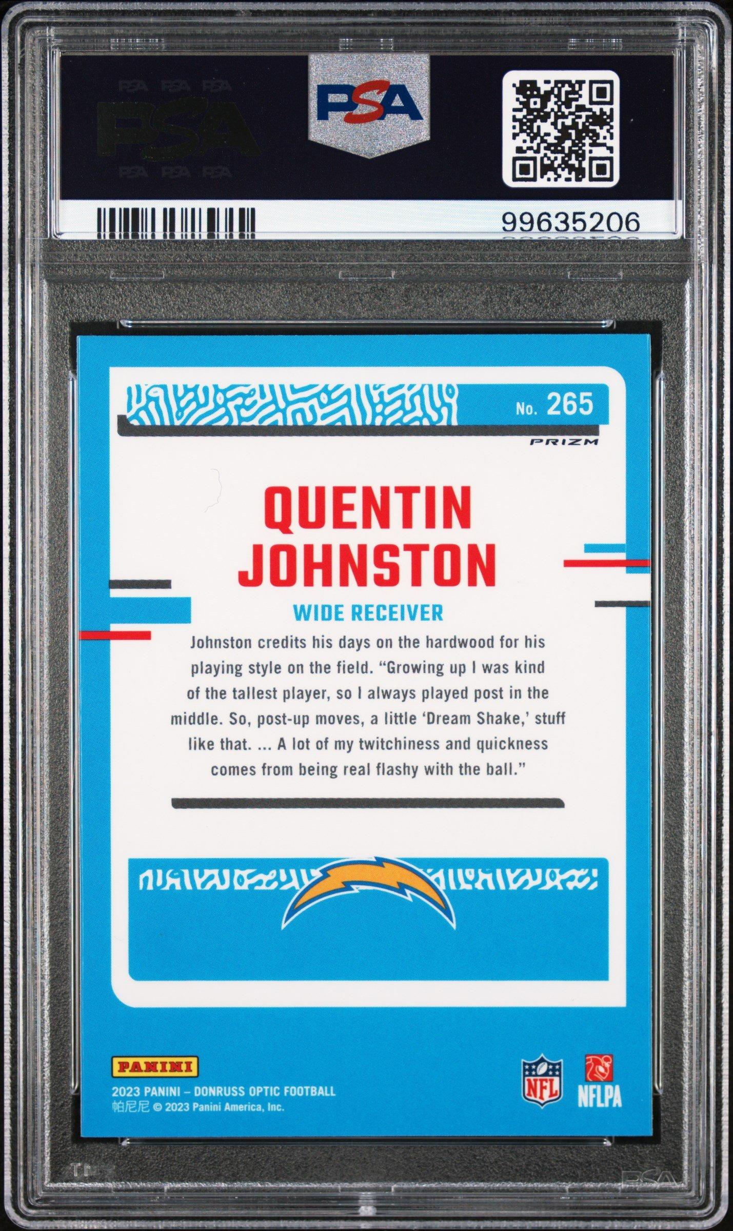2023 Panini Donruss Optic 265 Quentin Johnston Teal Velocity PSA 10