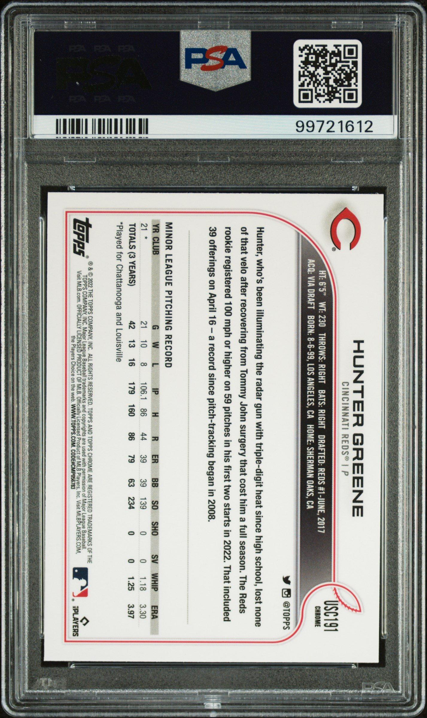 2022 Topps Chrome Update Usc191 Hunter Greene Purple Refractor PSA 10