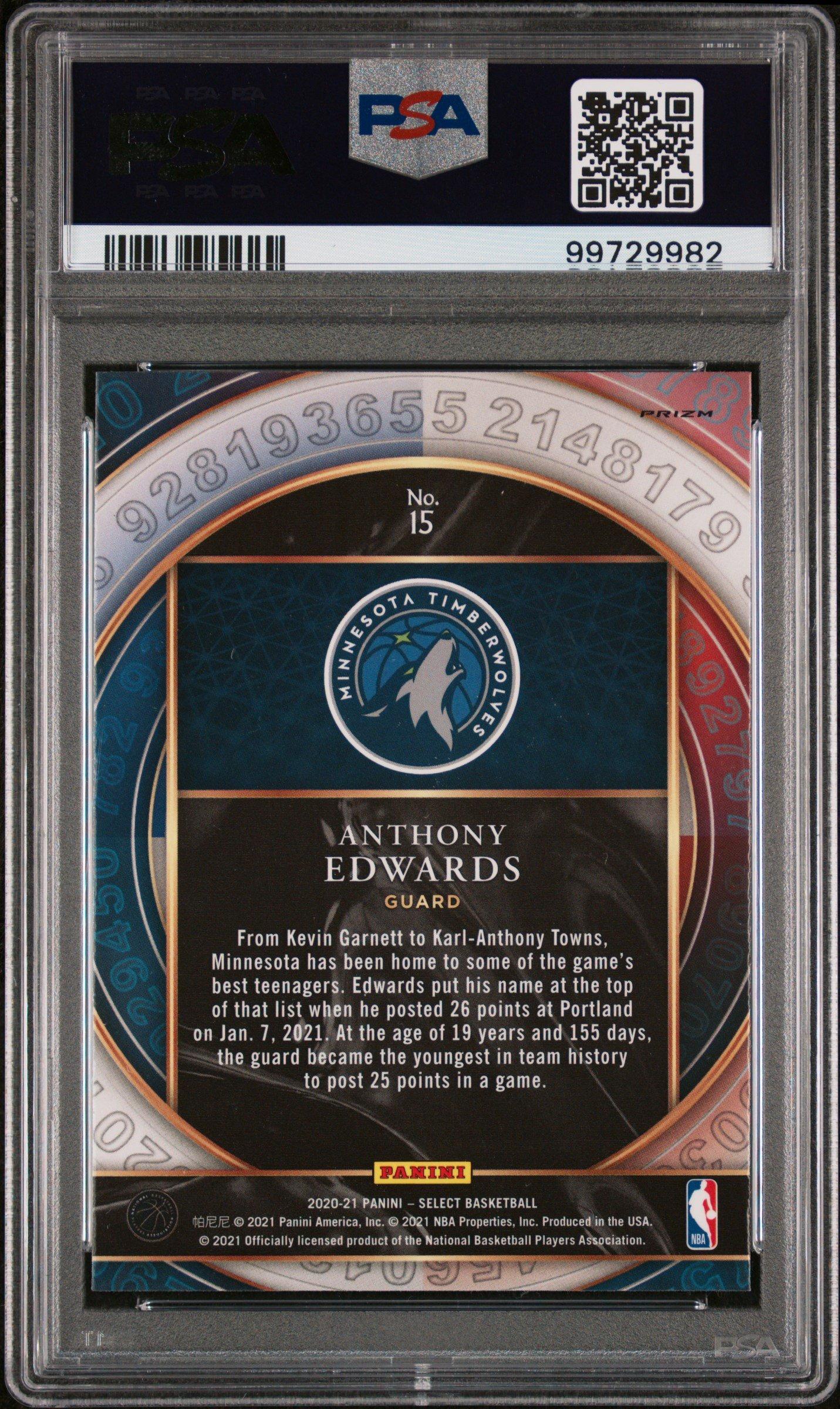 2020 Panini Select Select Numbers 15 Anthony Edwards Blue PSA 9