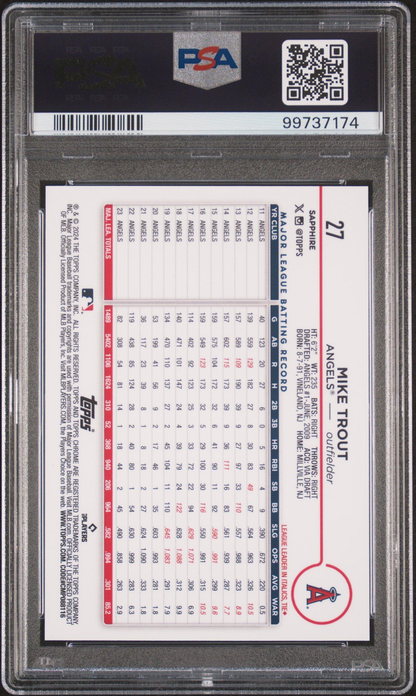 2024 Topps Chrome Sapphire 27 Mike Trout Sp-gold PSA 10