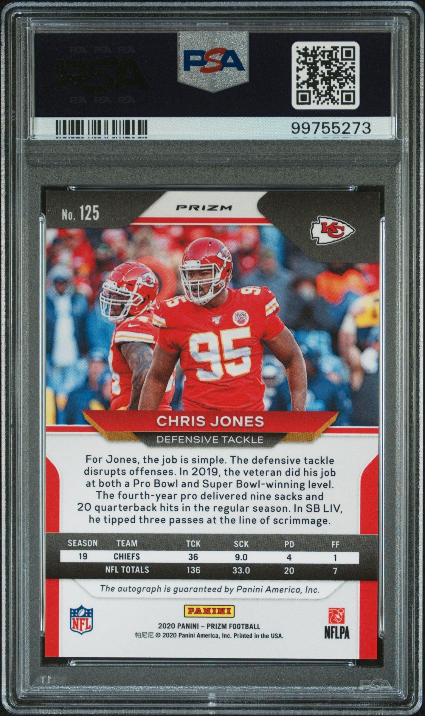 2020 Panini Prizm 125 Chris Jones Autograph PSA 10