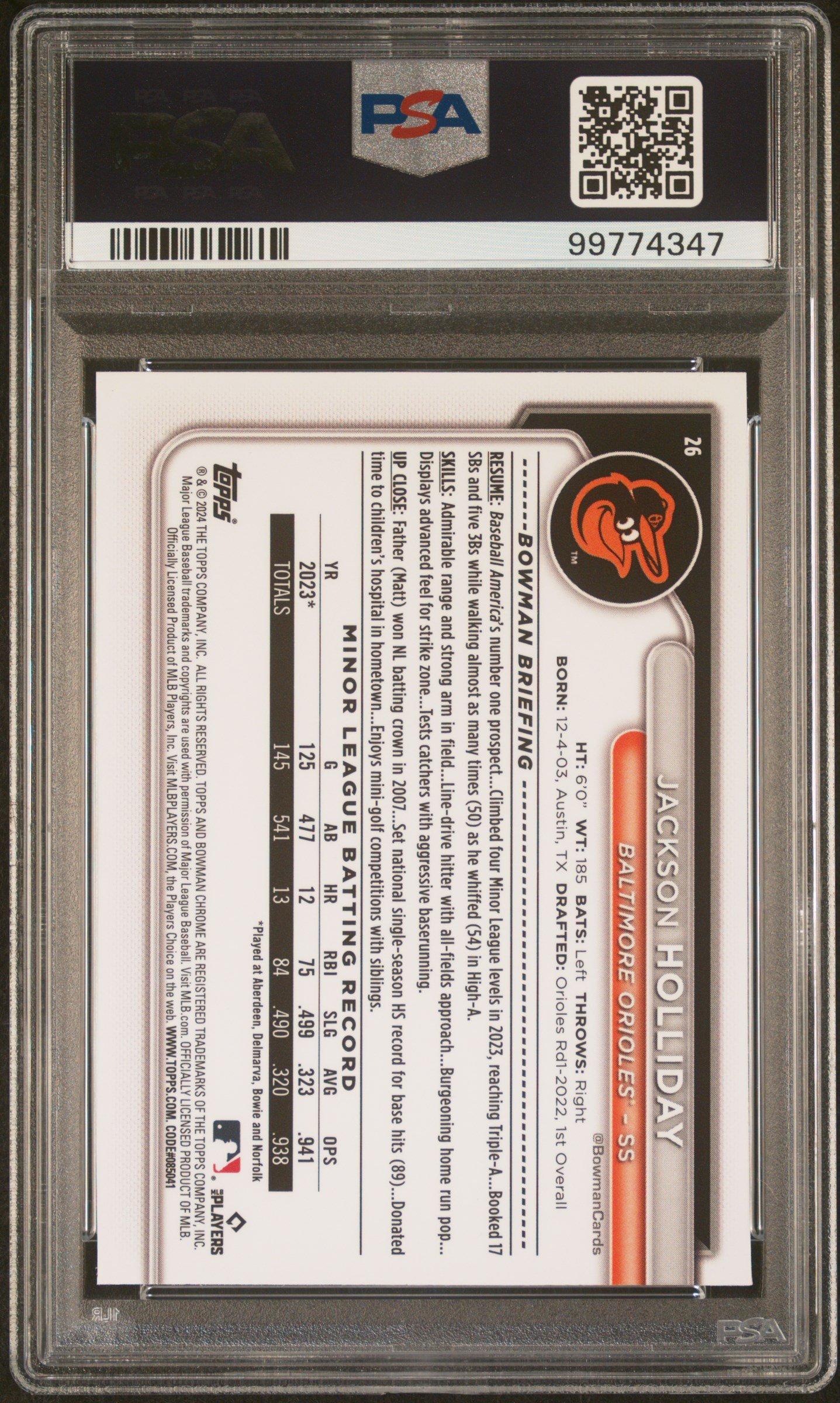 2024 Bowman Chrome 26 Jackson Holliday PSA 10