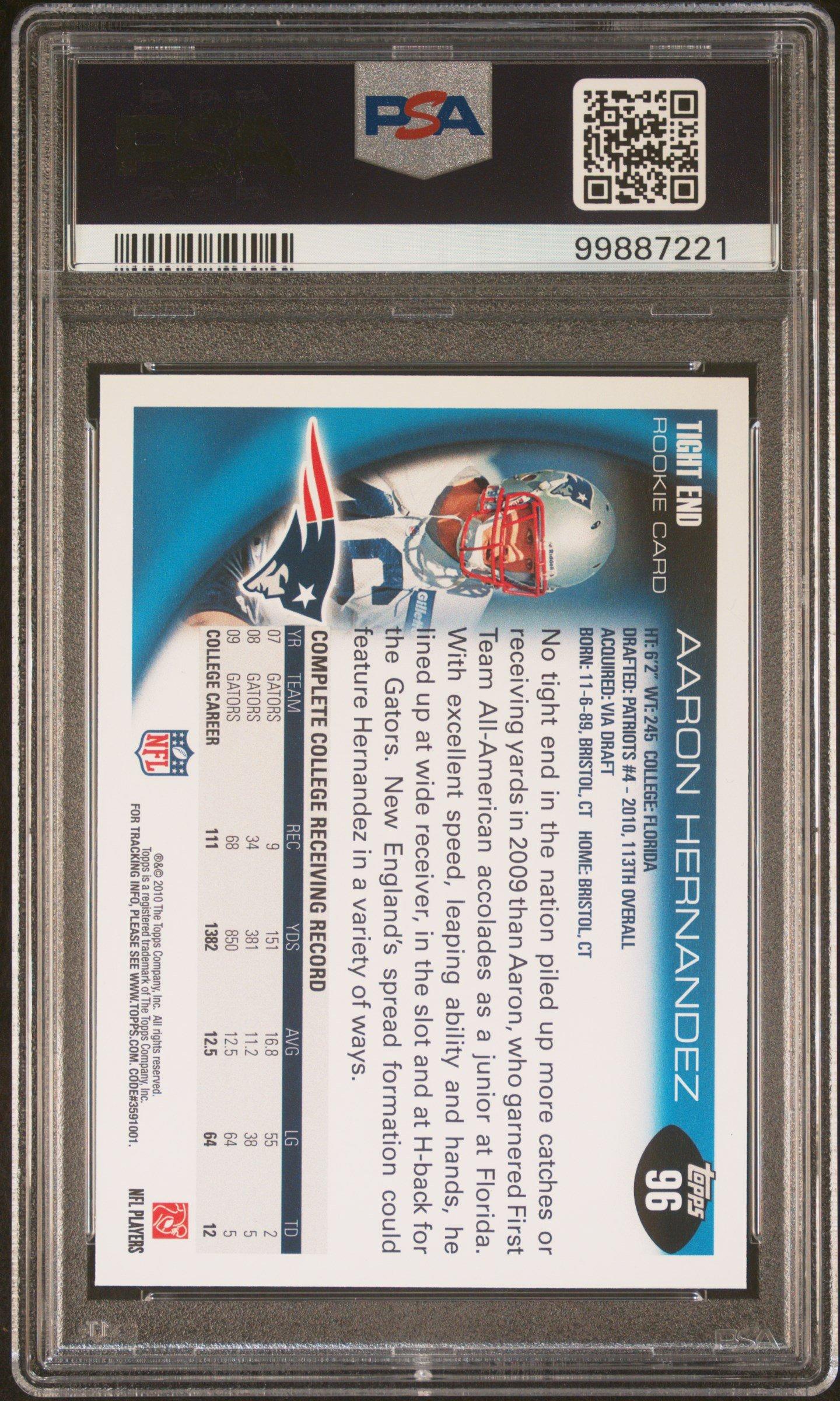 2010 Topps 96 Aaron Hernandez PSA 9
