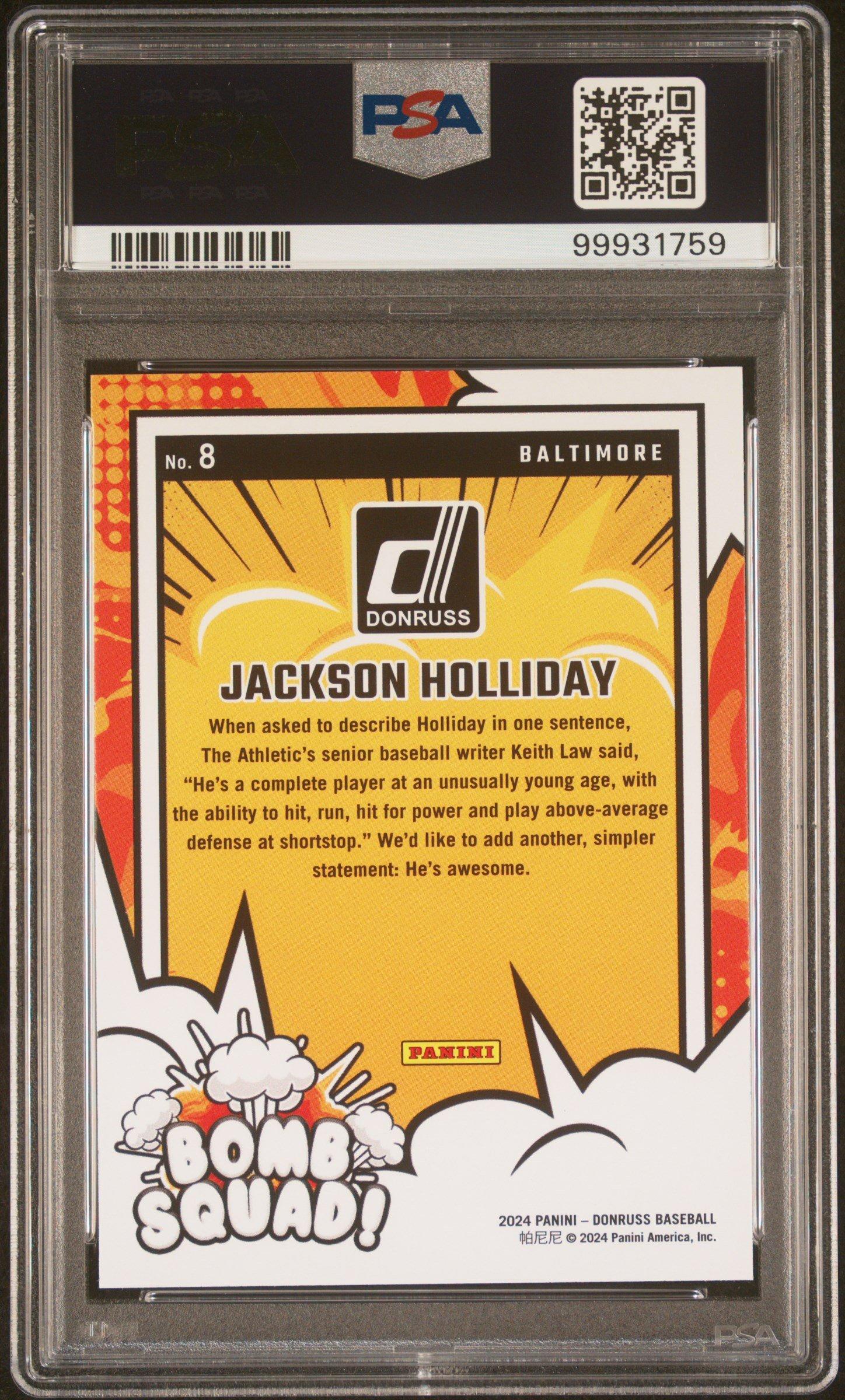 2024 Panini Donruss Bomb Squad 8 Jackson Holliday PSA 10