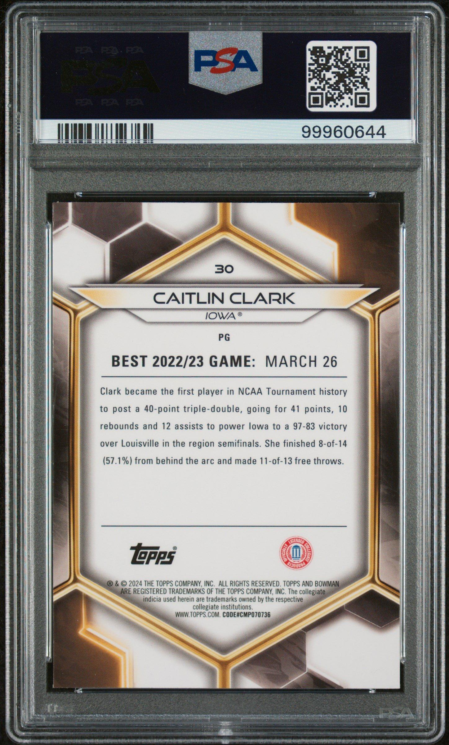 2023 Bowman University Best 30 Caitlin Clark PSA 10