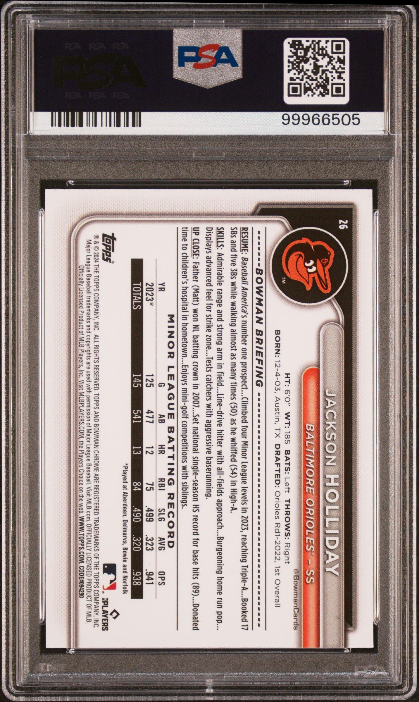 2024 Bowman Chrome Mega Box 26 Jackson Holliday PSA 10