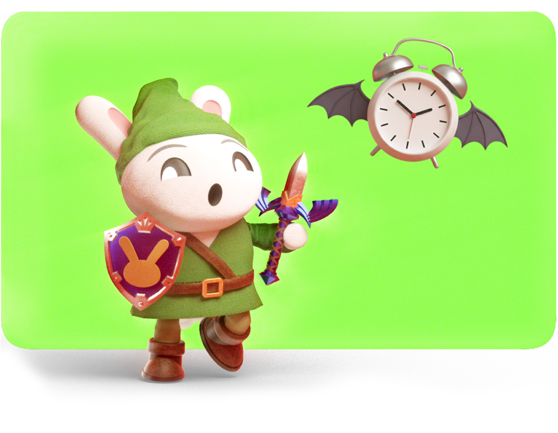 Character holding a clock
